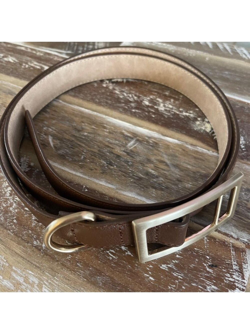 Talbots Womens Classic Leather Belt  Size L Gold Buckle Brown Quiet Luxury